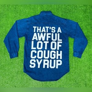 Awful Lot Of Cough Syrup Holotex Long Sleeve Button Up Denim Shirt Blue Size S